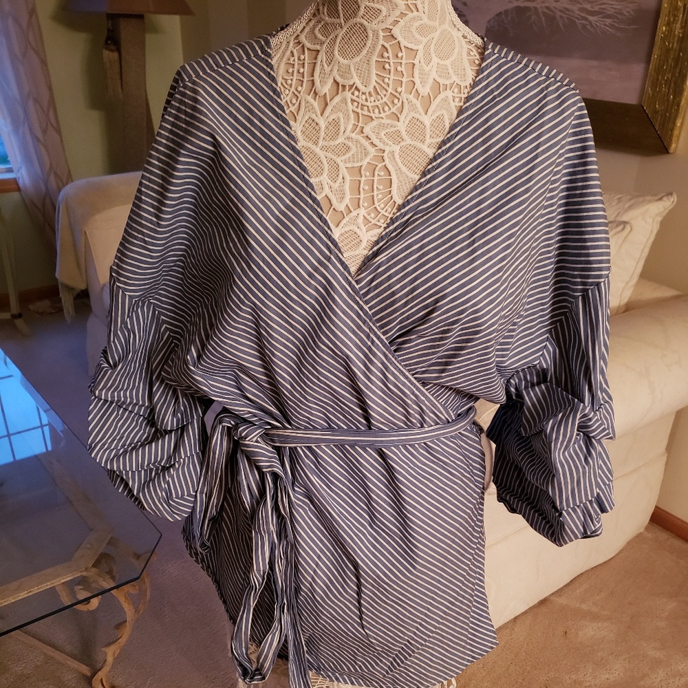 Ava & Viv Wrap Pinstripe Blouse